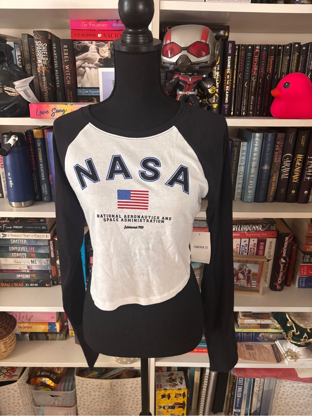 Forever 21 Black and White NASA Raglan Crop Long-Sleeve Top